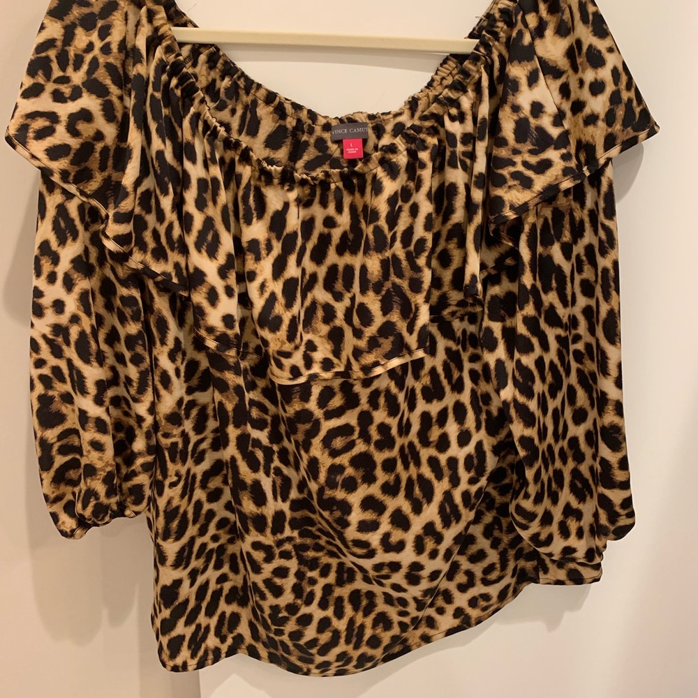 Vince Camuto leopard print off the shoulder top